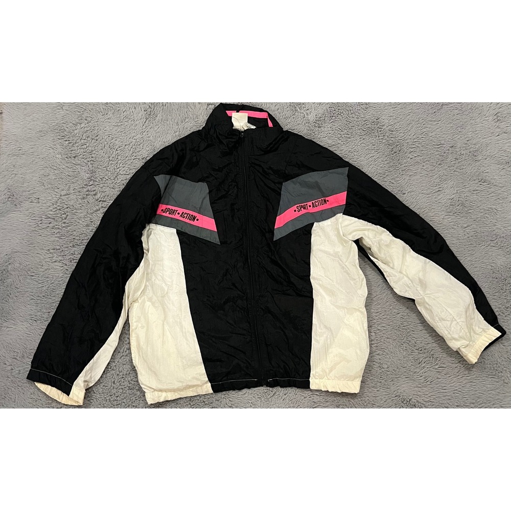 MacGregor Sport Action Windbreaker Jacket Black White Pink Colorblock Zipper XL